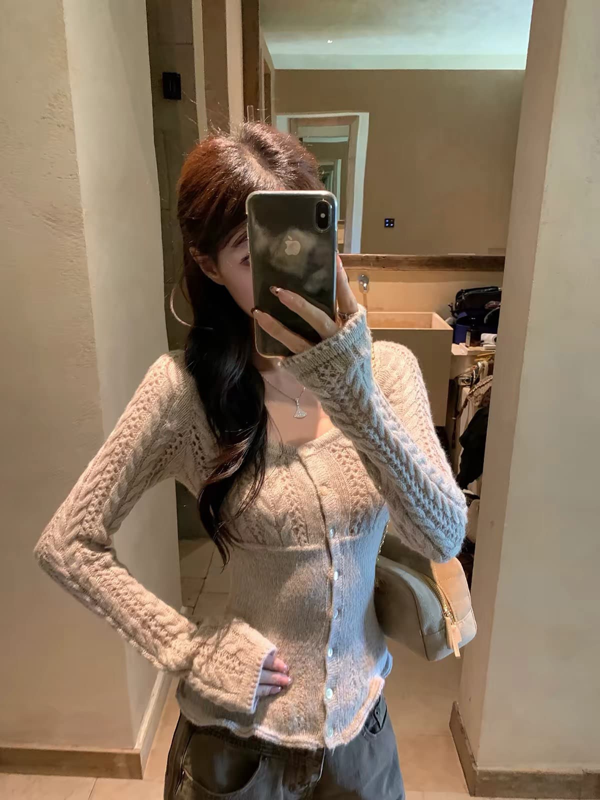감사합니다. 아니요 고기 라운드 넥 홀로우 아웃 꽈배기 몸매 가꾸기 오픈 가디건 여성 가을 새로운 부드러운 바람 몸매 가꾸기 슬림해 보이는 캐주얼 맨위 상세 이미지 5