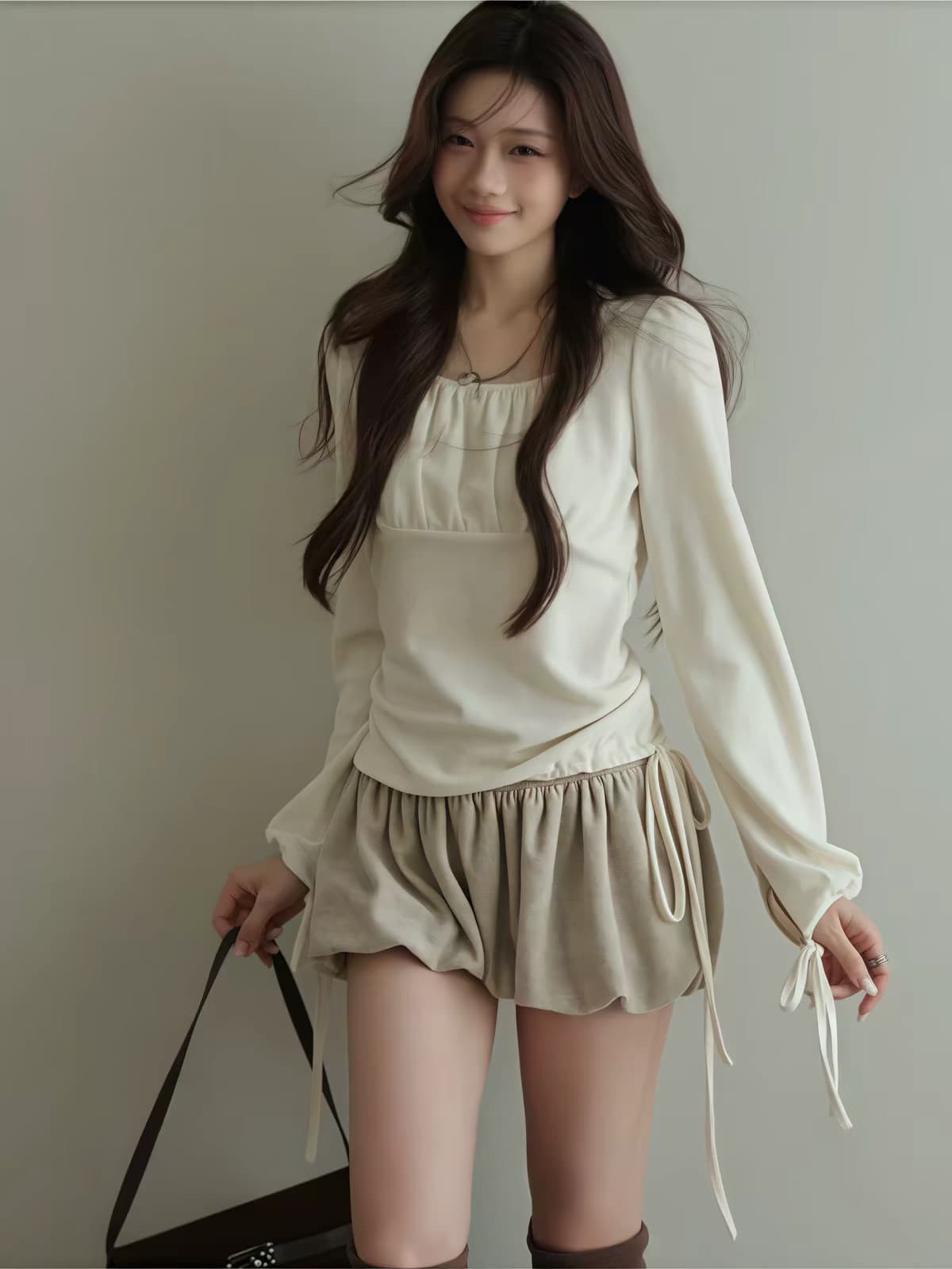 눈 안개 남자 배 pear 오리지널 소녀 센스 작은 대중 느긋한 품격 긴팔 티셔츠 맨위