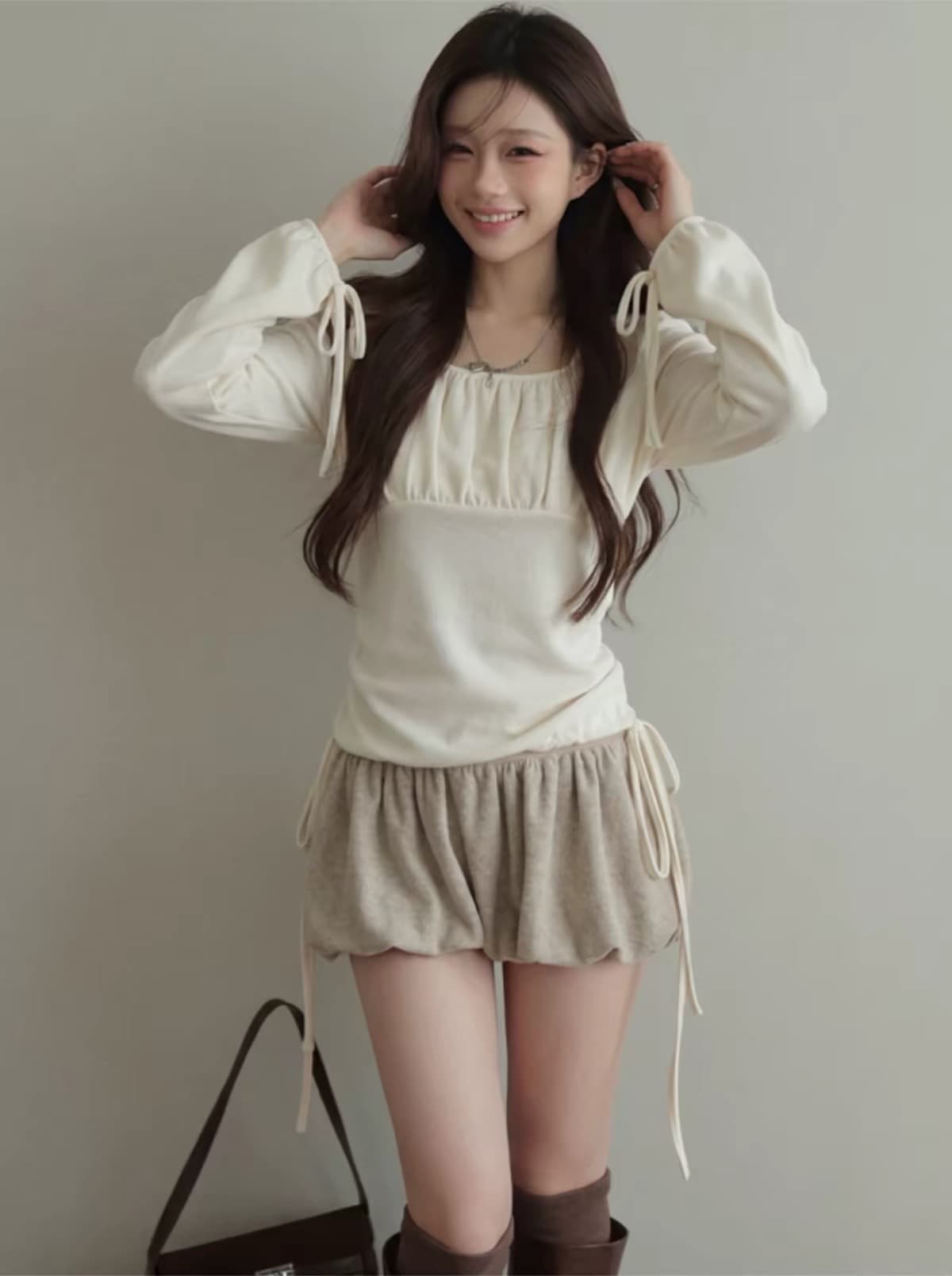 눈 안개 남자 배 pear 오리지널 소녀 센스 작은 대중 느긋한 품격 긴팔 티셔츠 맨위 이미지 4