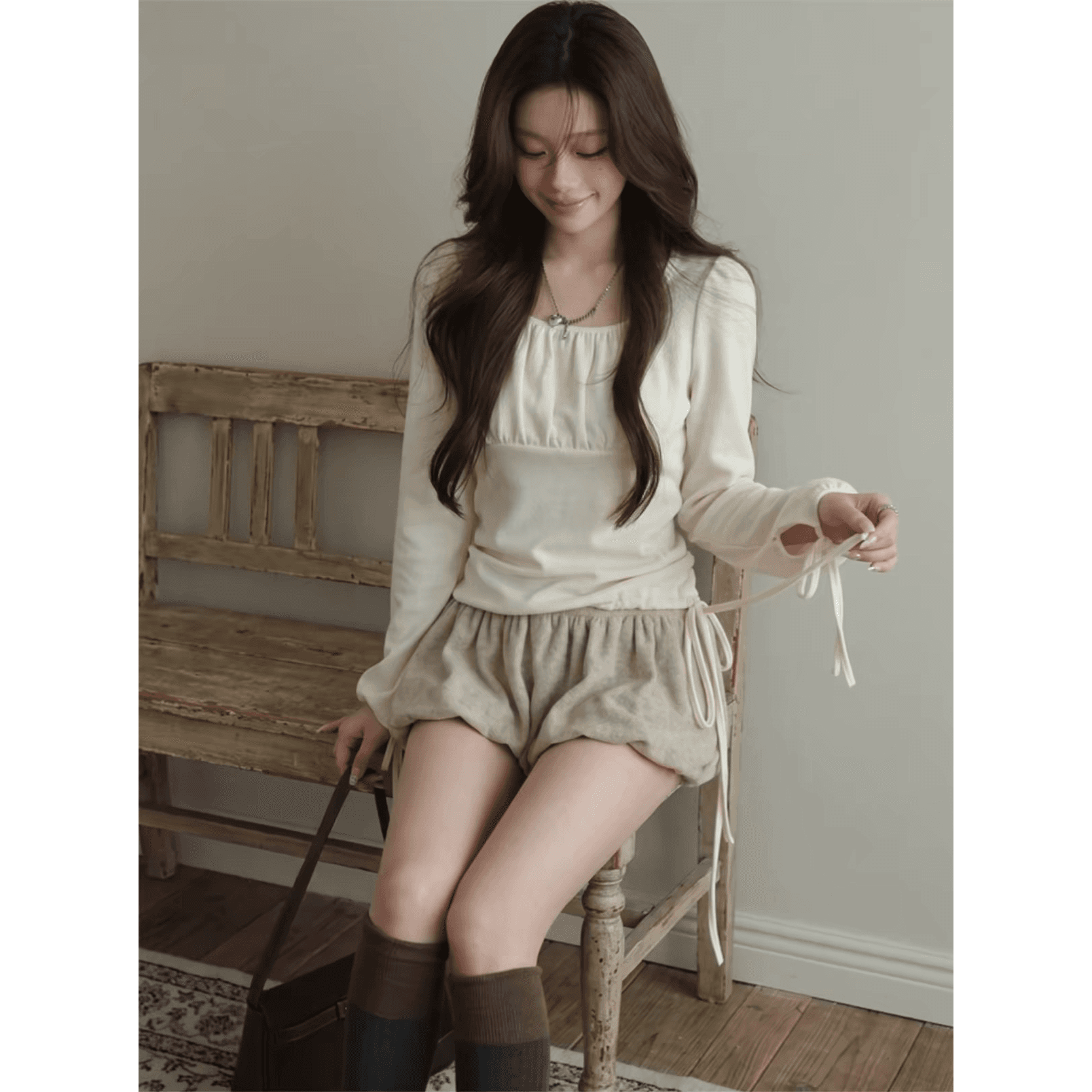 눈 안개 남자 배 pear 오리지널 소녀 센스 작은 대중 느긋한 품격 긴팔 티셔츠 맨위 이미지 5