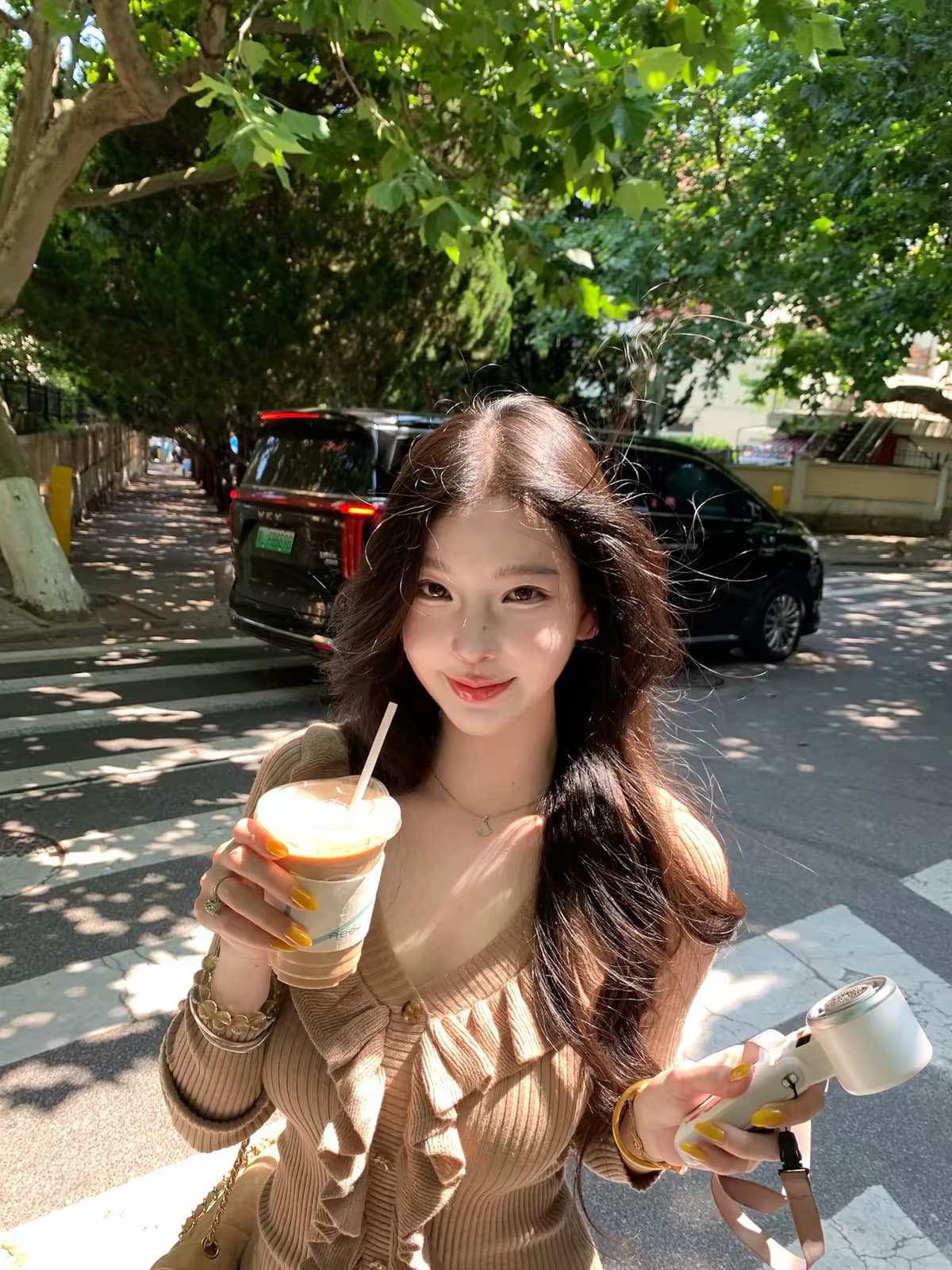 farte shop 레이스 마음 카키 색 V넥 프릴 여성 드레스 봄 가을 타이트 스커트 미니 스커트 상세 이미지 3