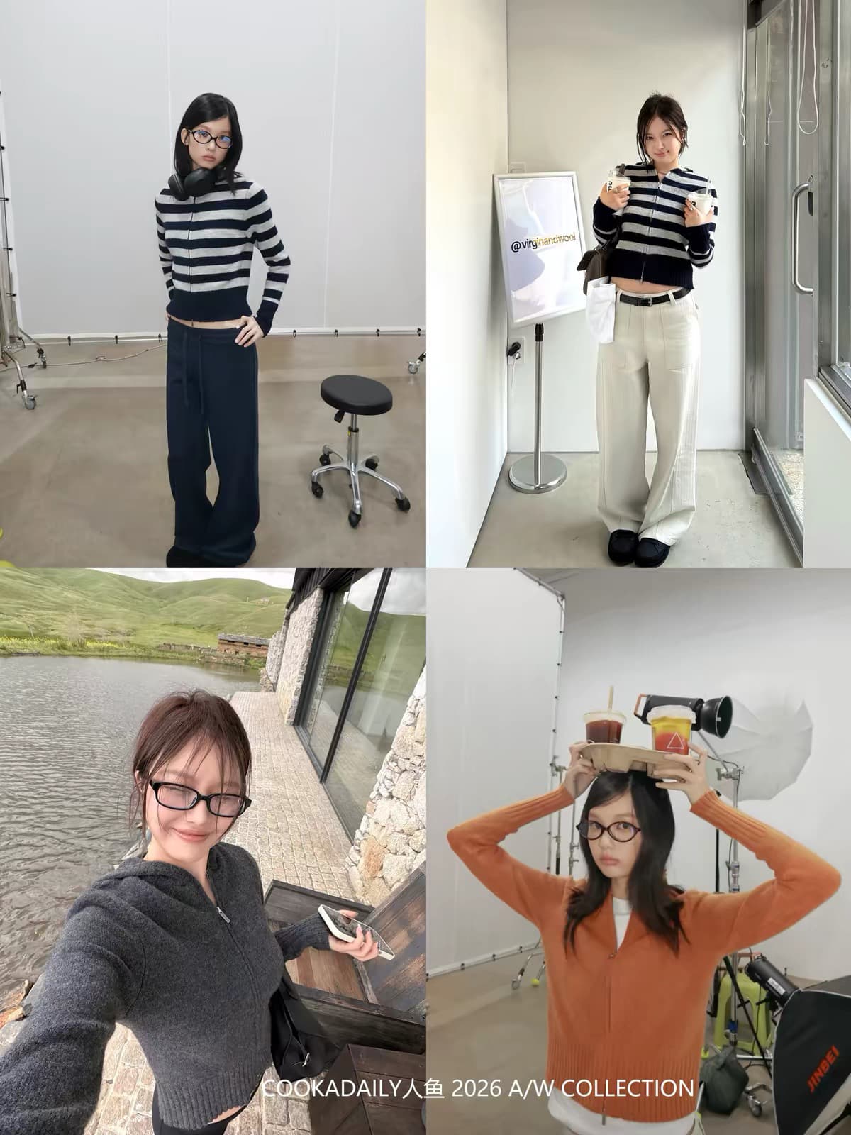 cookadaily 인어 스트라이프 캐주얼 바람 단색 지퍼 후드 니트 슬림해 보이는 플러시 플러시 후드티 재킷 상세 이미지 1