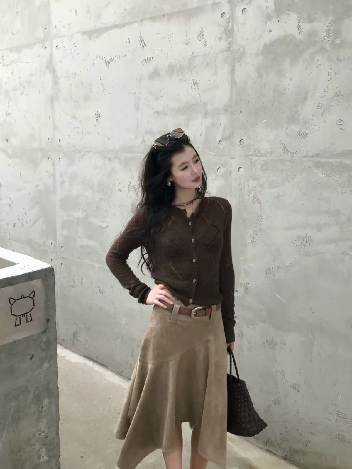 한 번 물고기 적갈색 이른 가을 레트로 링 그리드 자카드 니트 오픈 가디건 여성 몸매 가꾸기 쇼트 스타일 품격 다용도 외출용 이미지 3
