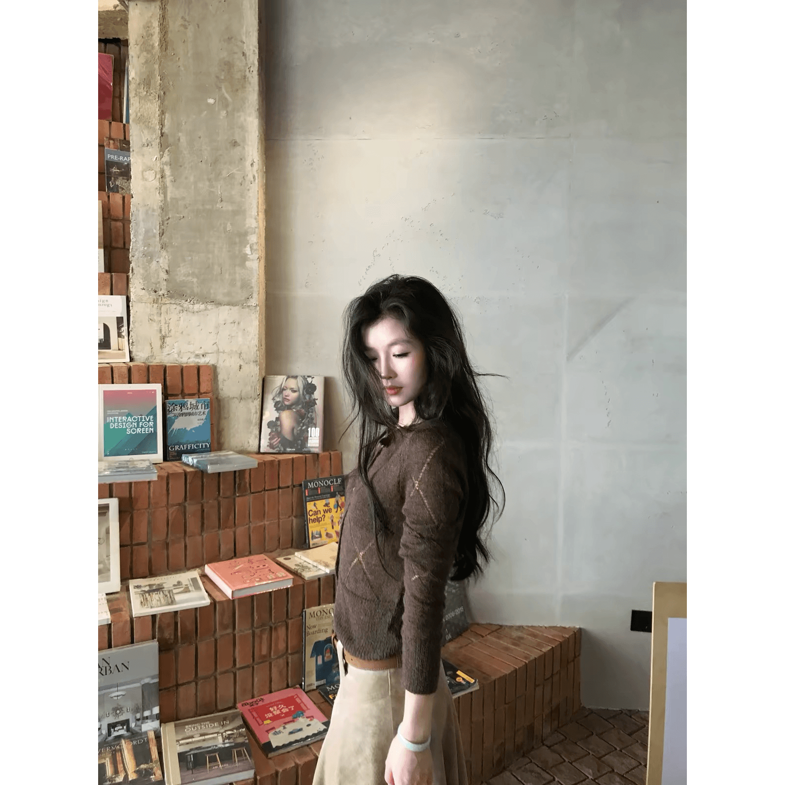 한 번 물고기 적갈색 이른 가을 레트로 링 그리드 자카드 니트 오픈 가디건 여성 몸매 가꾸기 쇼트 스타일 품격 다용도 외출용 이미지 5