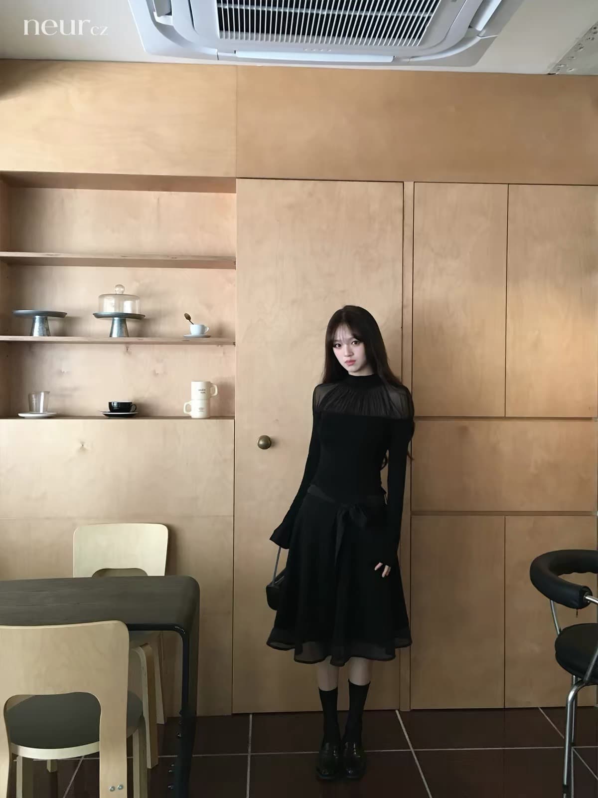 neurcz 주름 반하이넥 슬림해 보이는 긴팔 맨위 여성 가을 망사 패치워크 기본 셔츠 분위기 센스 인사이드 가져 가라. 상세 이미지 3