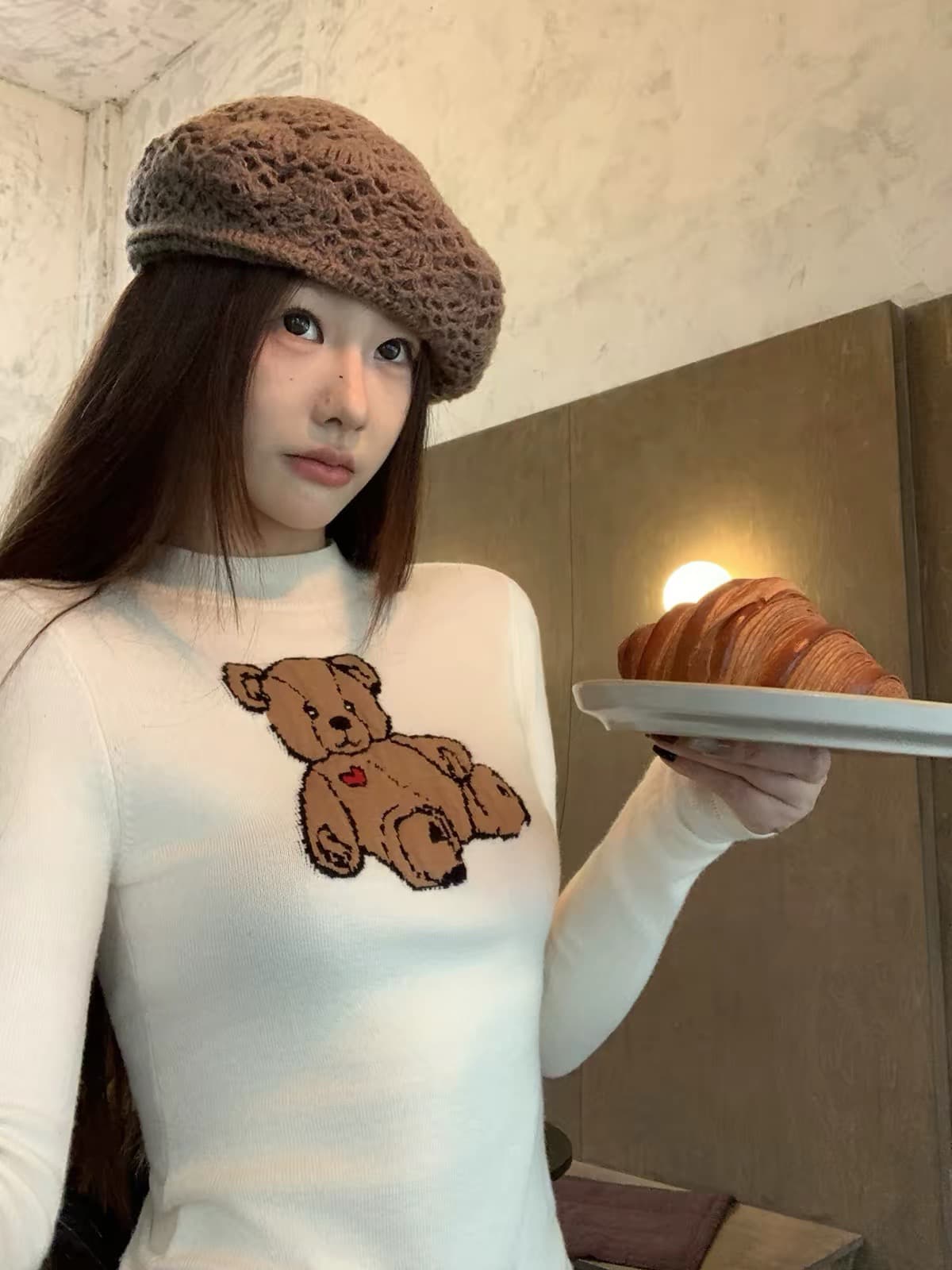 레드 맨 파빌리온 스웨터 여자 가을 풀오버 인사이드 가져 가라. 만나는 긴팔 맨위 몸매 가꾸기 한 부서 디자인 센스 슬림해 보이는 니트 스웨터
