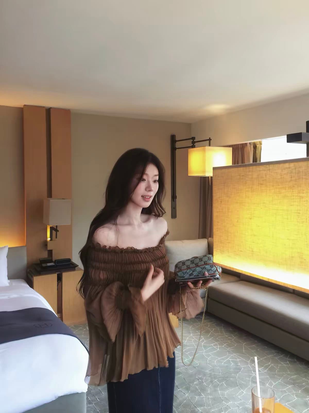 sya 크 사이 작은 웨스트 프랑스식 주름 맨위 여성 가을 레이스 질감 센스 부드러운 절묘한 펌프 Pleat 사람들 실크 작은 셔츠 이미지 2