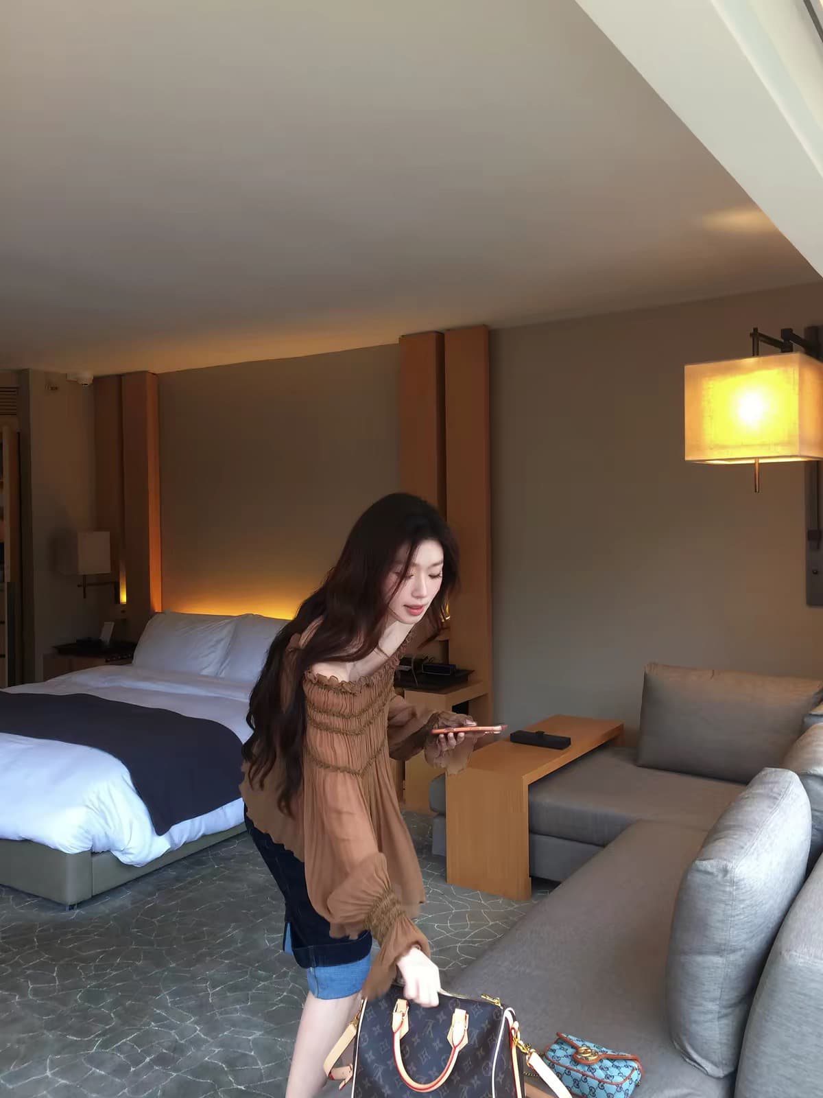 sya 크 사이 작은 웨스트 프랑스식 주름 맨위 여성 가을 레이스 질감 센스 부드러운 절묘한 펌프 Pleat 사람들 실크 작은 셔츠 상세 이미지 4