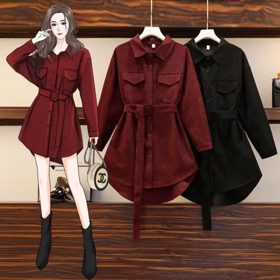 싱글 줄 버튼 POLO 칼라 여성 셔츠 2026 봄 가을 한국 스타일 chic 코듀로이 루즈핏 외국 가스 중간 길이 셔츠 치마 상세 이미지 7