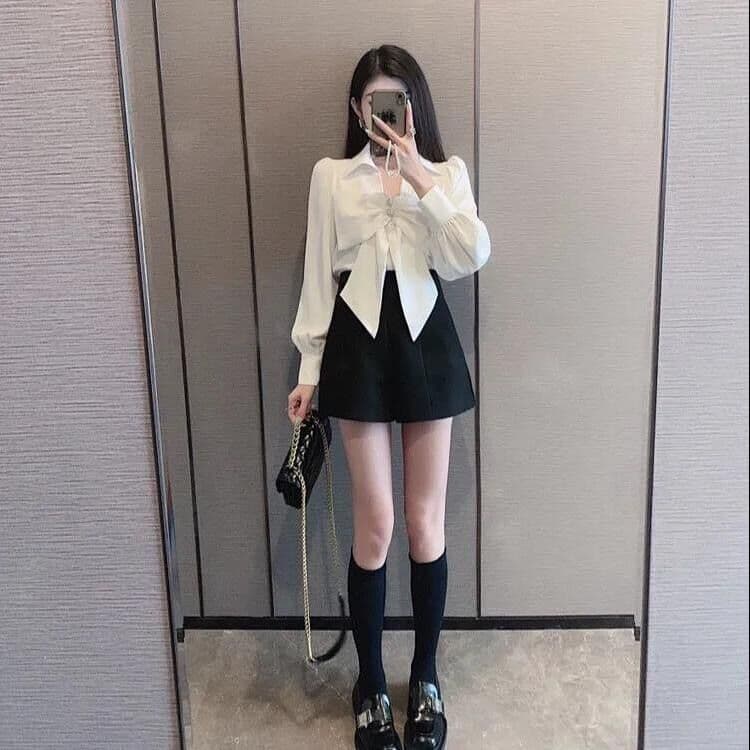 나비 매듭 셔츠 여성 긴 소매 봄과 가을 한국 스타일 루즈핏 패션 프랑스식 셔츠 V넥 풀오버 Chic 맨위 트렌디 상세 이미지 2