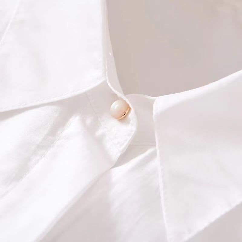 2026 프랑스식 우아함 궁정 바람 루즈핏 다용도 폴로 칼라 단추 한 알 거품 소매 통기성 얇은 스타일 단색 셔츠 상세 이미지 1