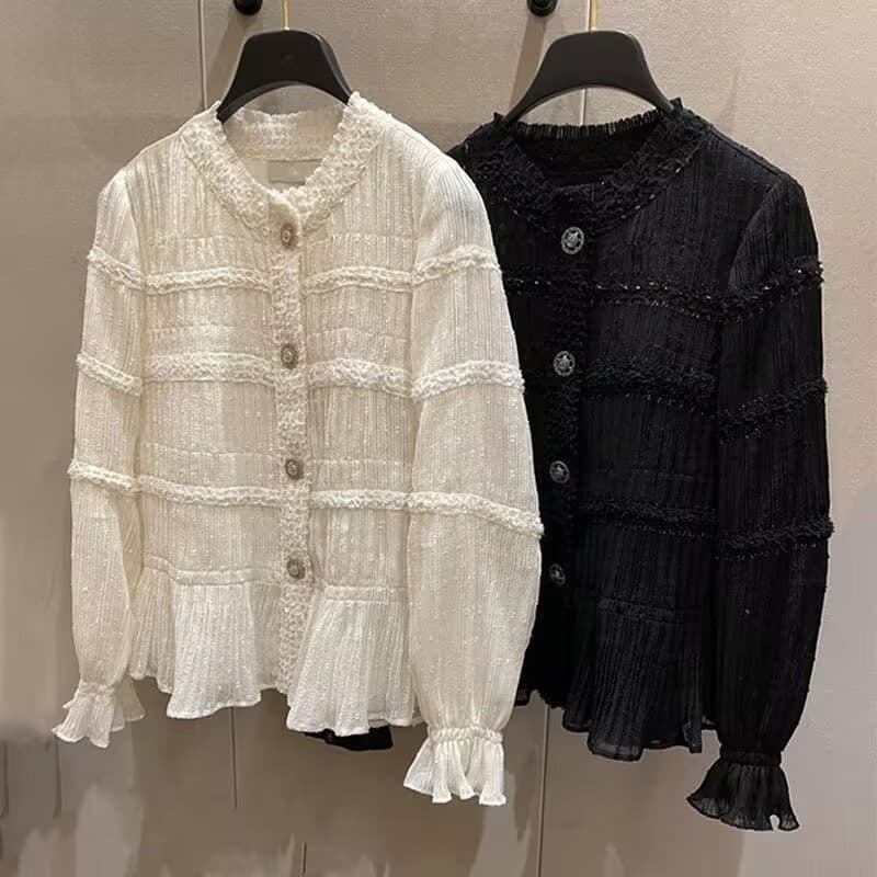한국 동대문 2026 봄 가을 광택 실 새로운 디자인 센스 작은 대중 우아함 품격 나팔 소매 셔츠 여성 셔츠 이미지 5