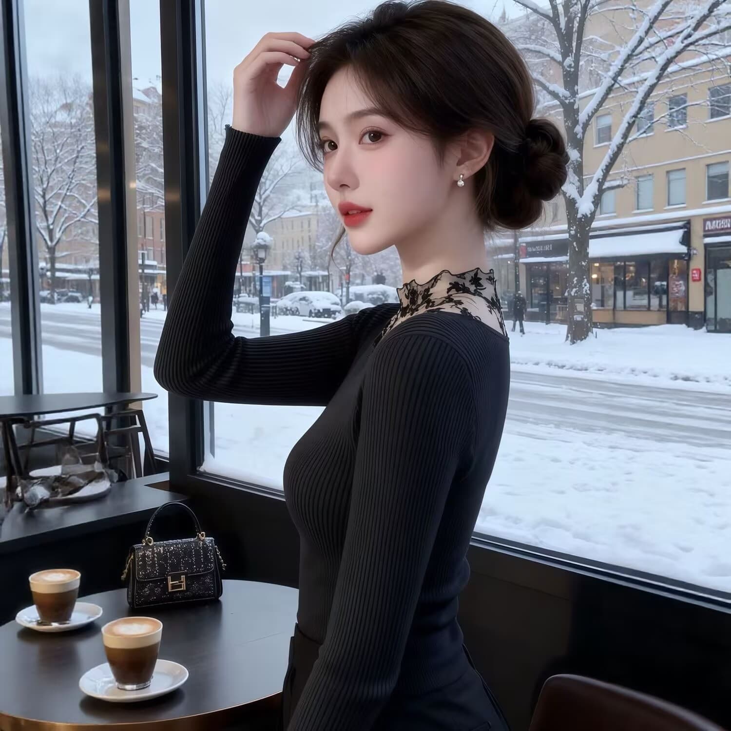 봄 가을 새로운 그레이트 과소 평가 요리 한 맨위 고급 센스 고유 한 Chic 아름다운 레이스 조각 슬림해 보이는 기본 셔츠 여성 이미지 3