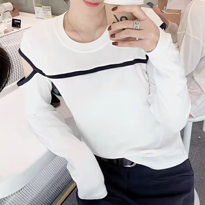 봄 가을 새로운 마이크로 지방 De 플러시 이른 가을 인사이드 가져 가라. 품격 기본 셔츠 디자인 센스 오프숄더 다용도 여성 셔츠 상세 이미지 1