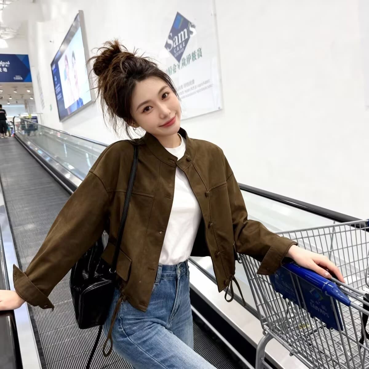 패션 디자인 센스 스탠드 칼라 워크웨어 짧은 여성 코트 봄 가을 인기 슈퍼 잘 생긴 캐주얼 슬림해 보이는 재킷 스택 착용 맨위 이미지 5