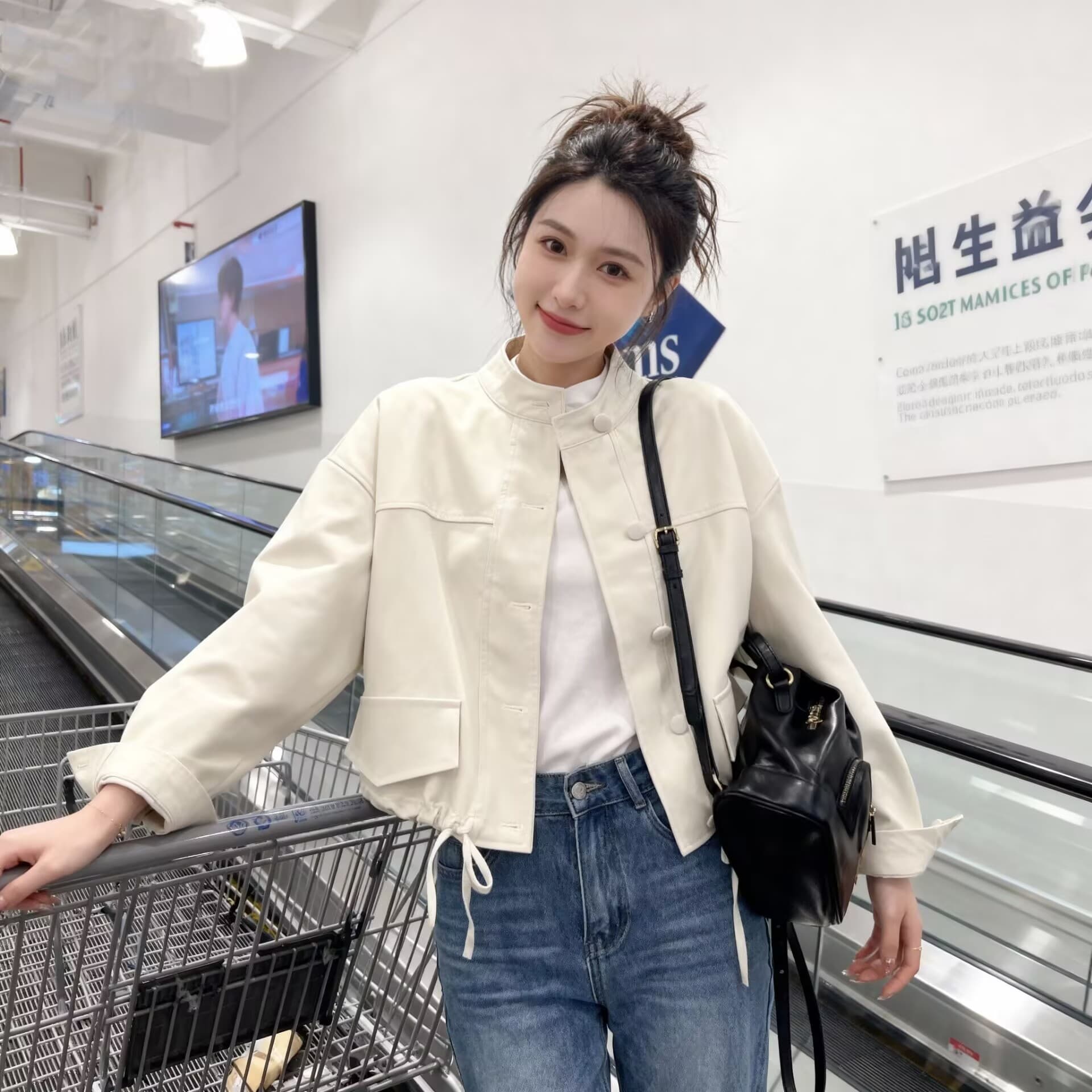 패션 디자인 센스 스탠드 칼라 워크웨어 짧은 여성 코트 봄 가을 인기 슈퍼 잘 생긴 캐주얼 슬림해 보이는 재킷 스택 착용 맨위 상세 이미지 13