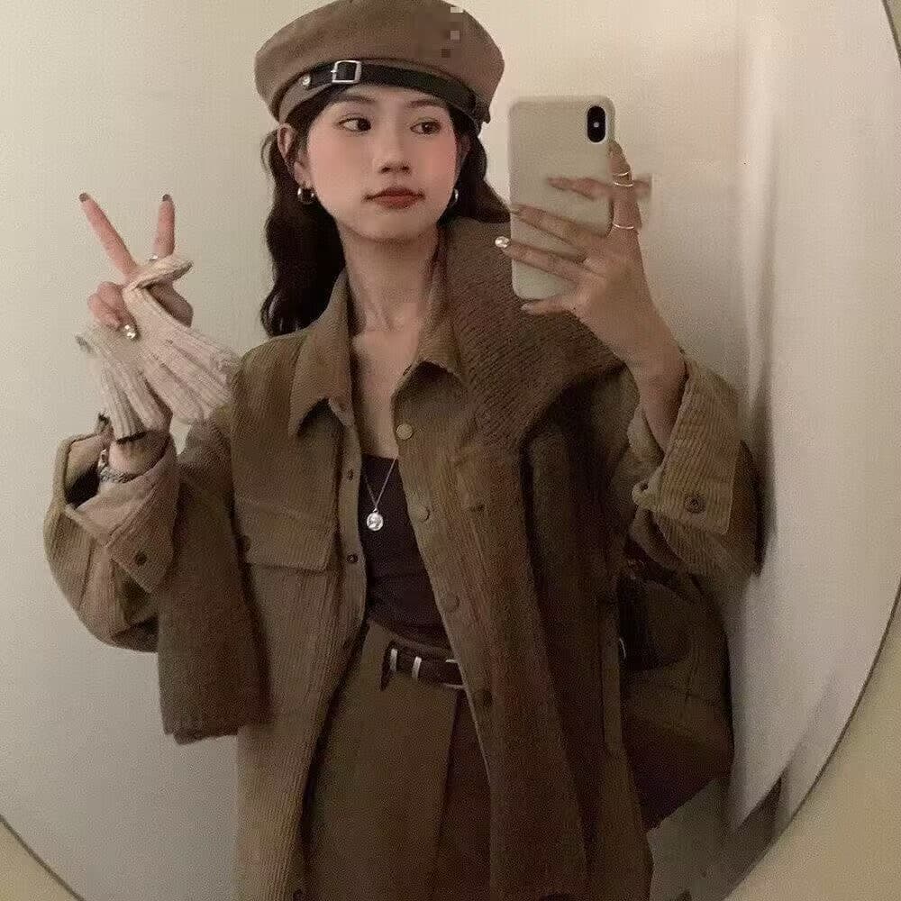 한 부서 느긋한 바람 코듀로이 셔츠 여성 긴 소매 새로운 루즈핏 캐주얼 카디건 코트 아름다움 라드. 맨위 셔츠 이미지 5