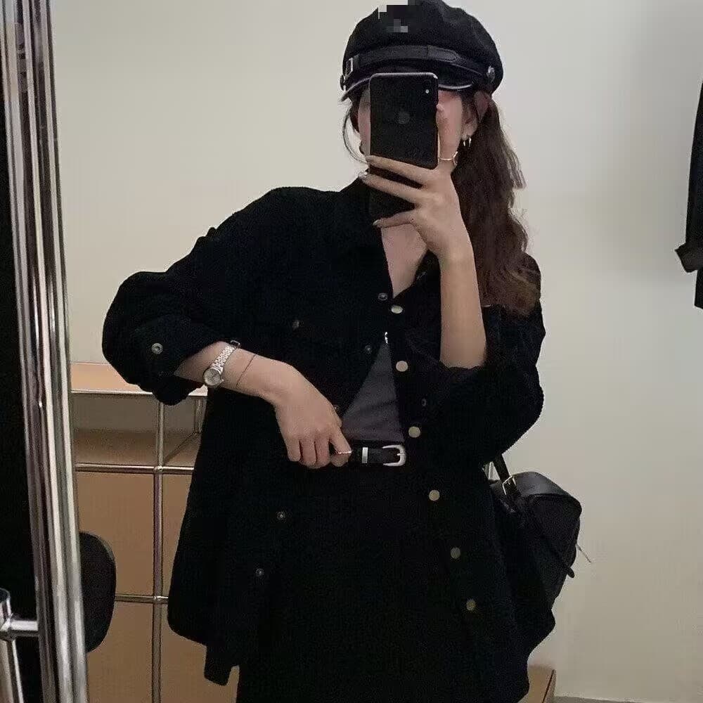 한 부서 느긋한 바람 코듀로이 셔츠 여성 긴 소매 새로운 루즈핏 캐주얼 카디건 코트 아름다움 라드. 맨위 셔츠 상세 이미지 1