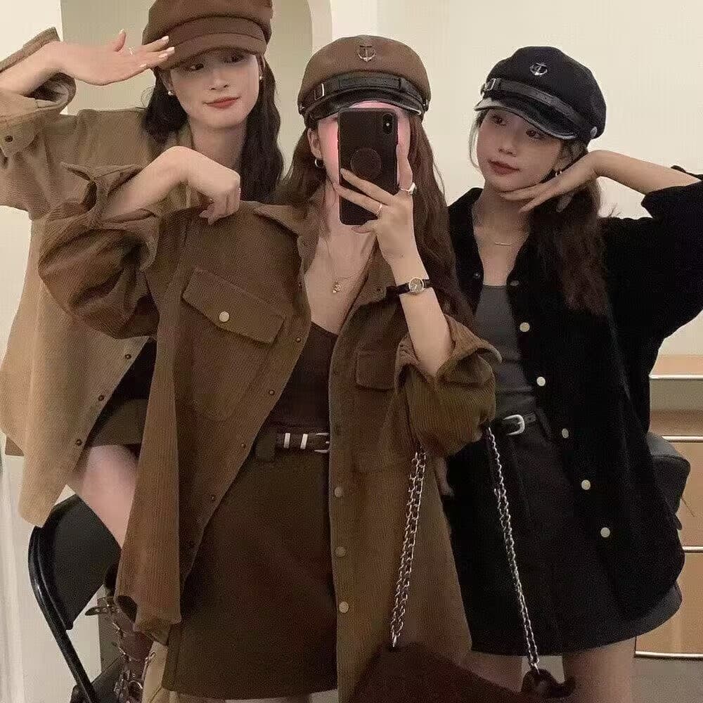 한 부서 느긋한 바람 코듀로이 셔츠 여성 긴 소매 새로운 루즈핏 캐주얼 카디건 코트 아름다움 라드. 맨위 셔츠 상세 이미지 7