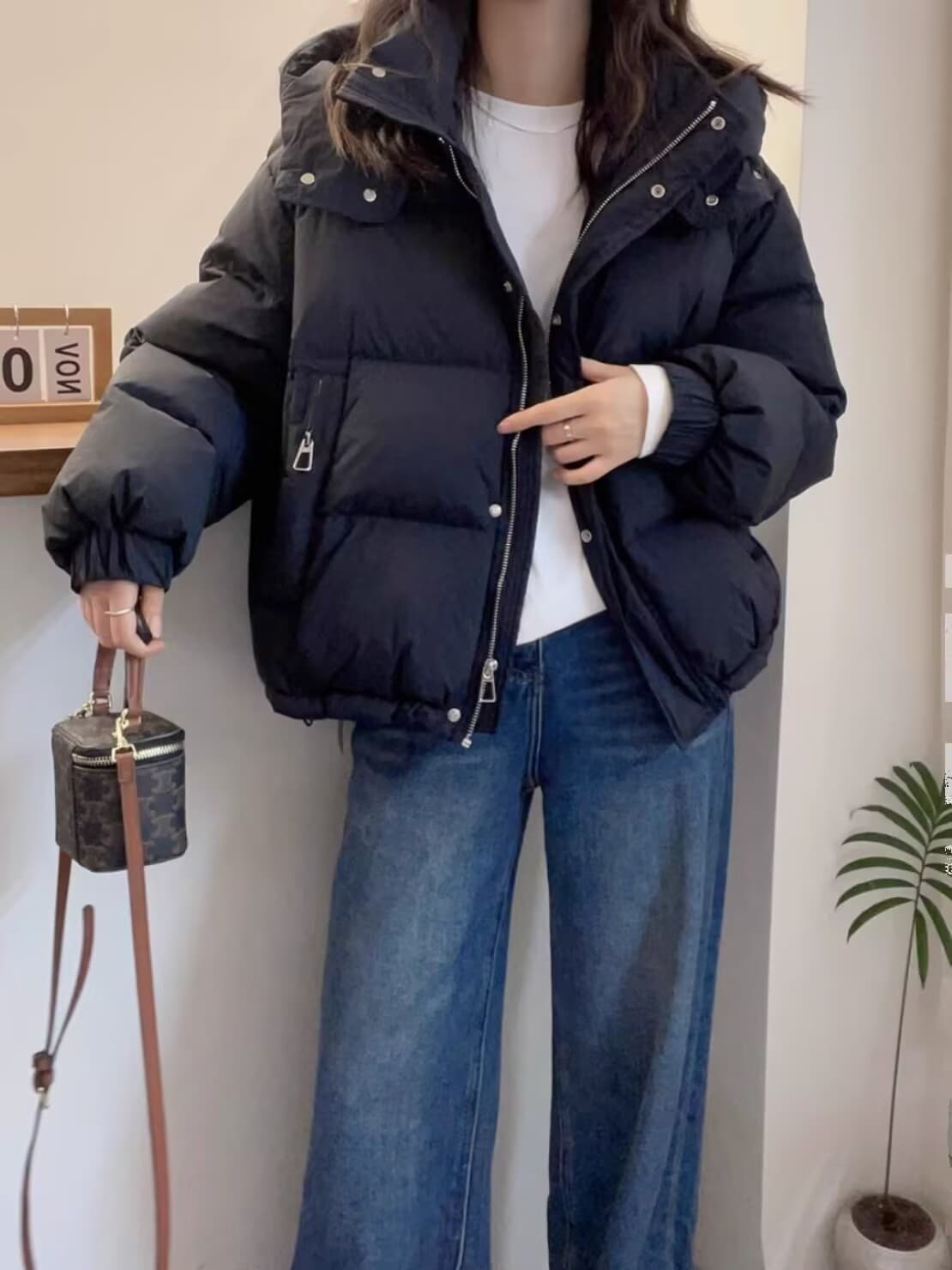 oversize 패딩 재킷 쇼트 스타일 후드 면 옷 면 의류 여성 2026 년 새로운 트렌디 가을 겨울철 재킷 두꺼움 목화 진딧물 이미지 3
