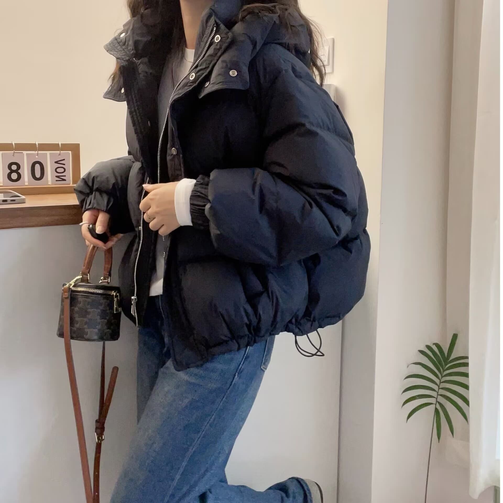oversize 패딩 재킷 쇼트 스타일 후드 면 옷 면 의류 여성 2026 년 새로운 트렌디 가을 겨울철 재킷 두꺼움 목화 진딧물 이미지 2