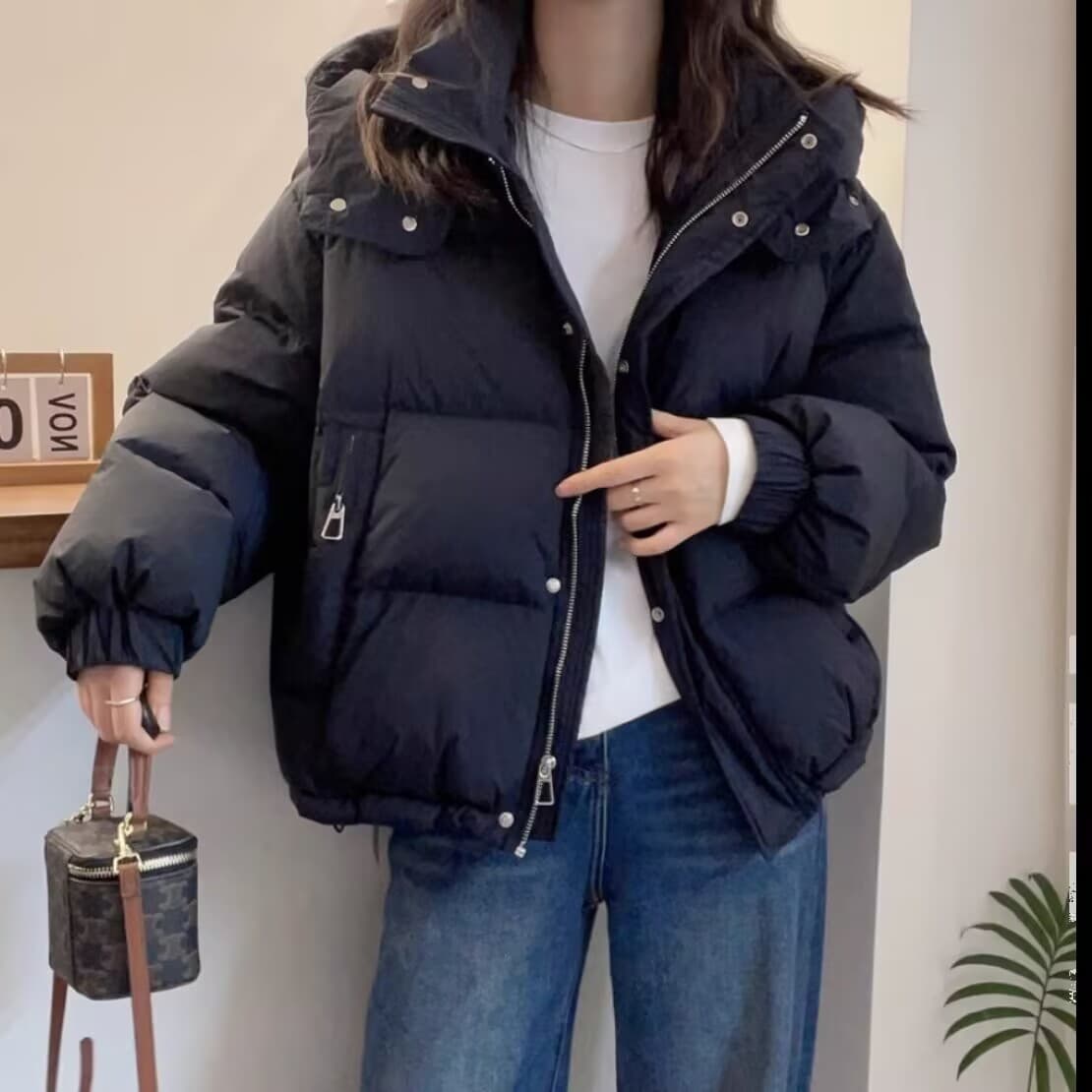 oversize 패딩 재킷 쇼트 스타일 후드 면 옷 면 의류 여성 2026 년 새로운 트렌디 가을 겨울철 재킷 두꺼움 목화 진딧물 상세 이미지 5