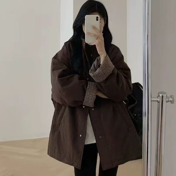 고급 센스 배색 솜을 넣은 면 의류 2026 폭발 신제품 스탠드 칼라 캐주얼 루즈핏 다용도 두꺼운 보온 바람막이 상세 이미지 1
