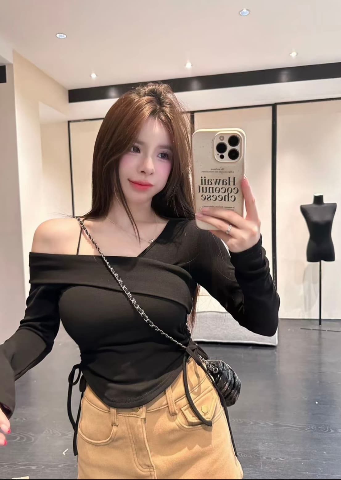 핫걸 바람 긴팔 몸매 가꾸기 비스듬한 어깨 패션 불규칙 두꺼운 플러스 연삭 털 맨위 상세 이미지 5