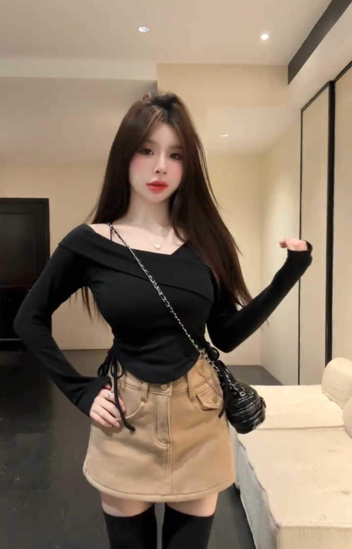 핫걸 바람 긴팔 몸매 가꾸기 비스듬한 어깨 패션 불규칙 두꺼운 플러스 연삭 털 맨위 상세 이미지 7