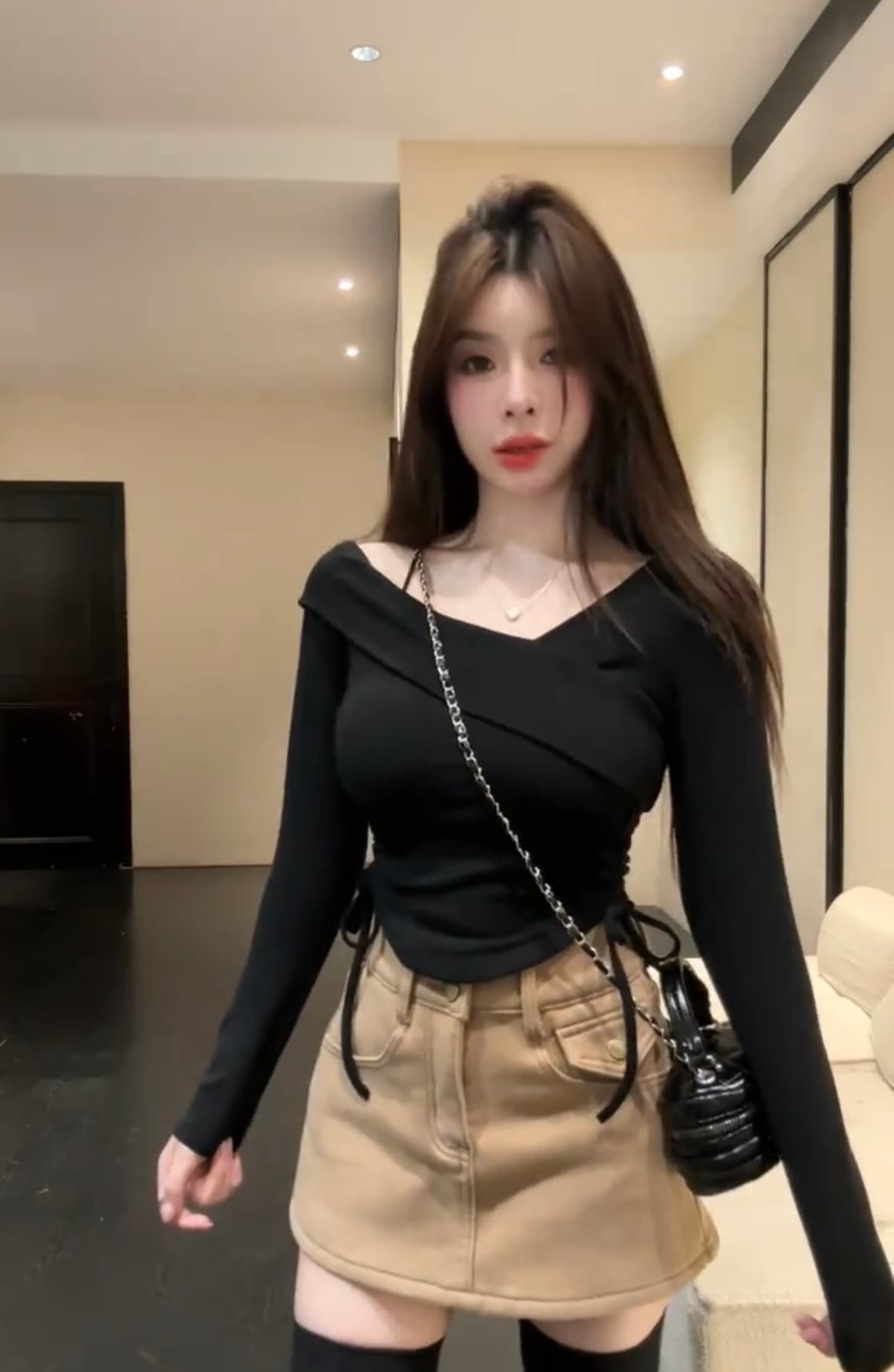핫걸 바람 긴팔 몸매 가꾸기 비스듬한 어깨 패션 불규칙 두꺼운 플러스 연삭 털 맨위 상세 이미지 8
