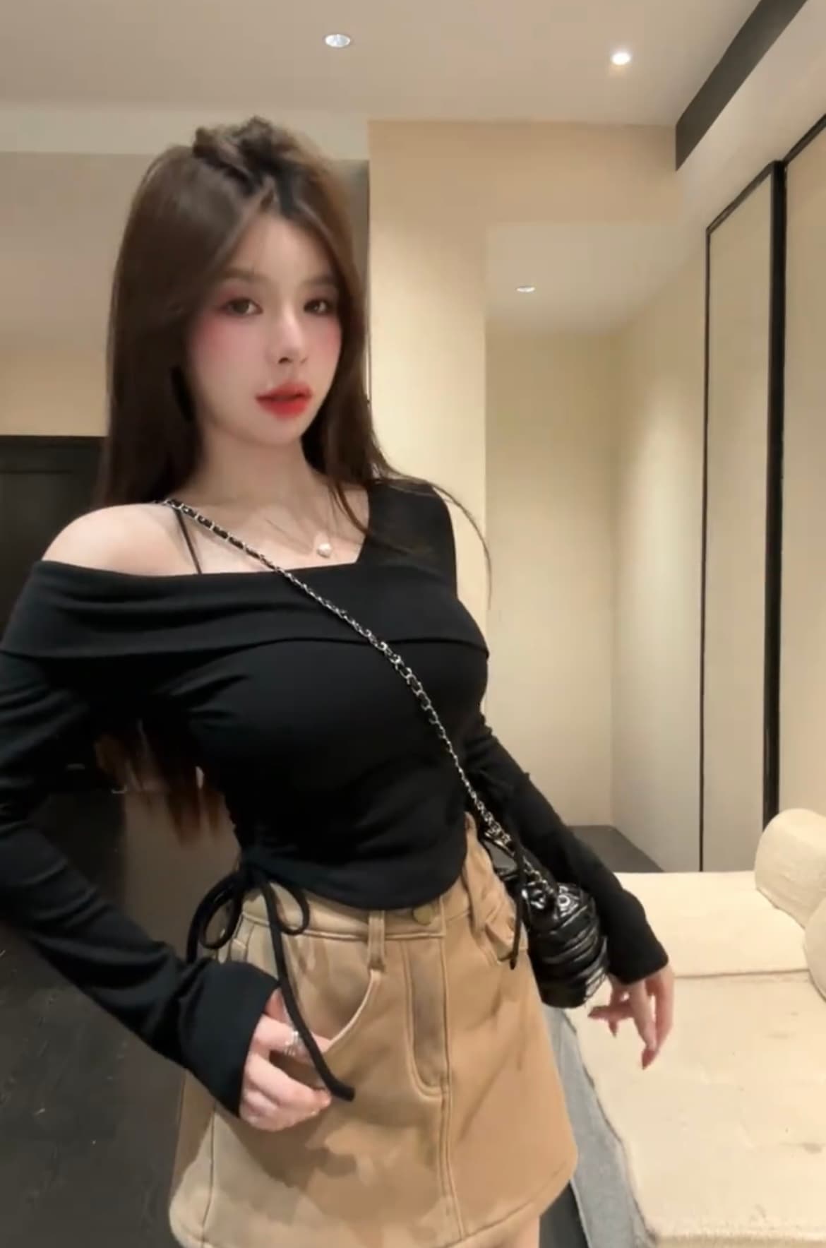 핫걸 바람 긴팔 몸매 가꾸기 비스듬한 어깨 패션 불규칙 두꺼운 플러스 연삭 털 맨위 상세 이미지 10