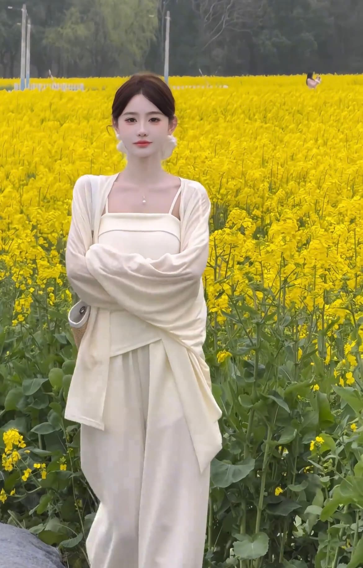 느긋한 바람 품격 핫걸 슬립 맨위 오픈 가디건 넓은 다리 길이 바지 여성 의류 2026 여름 새로운 휴가 3종 세트 상세 이미지 3