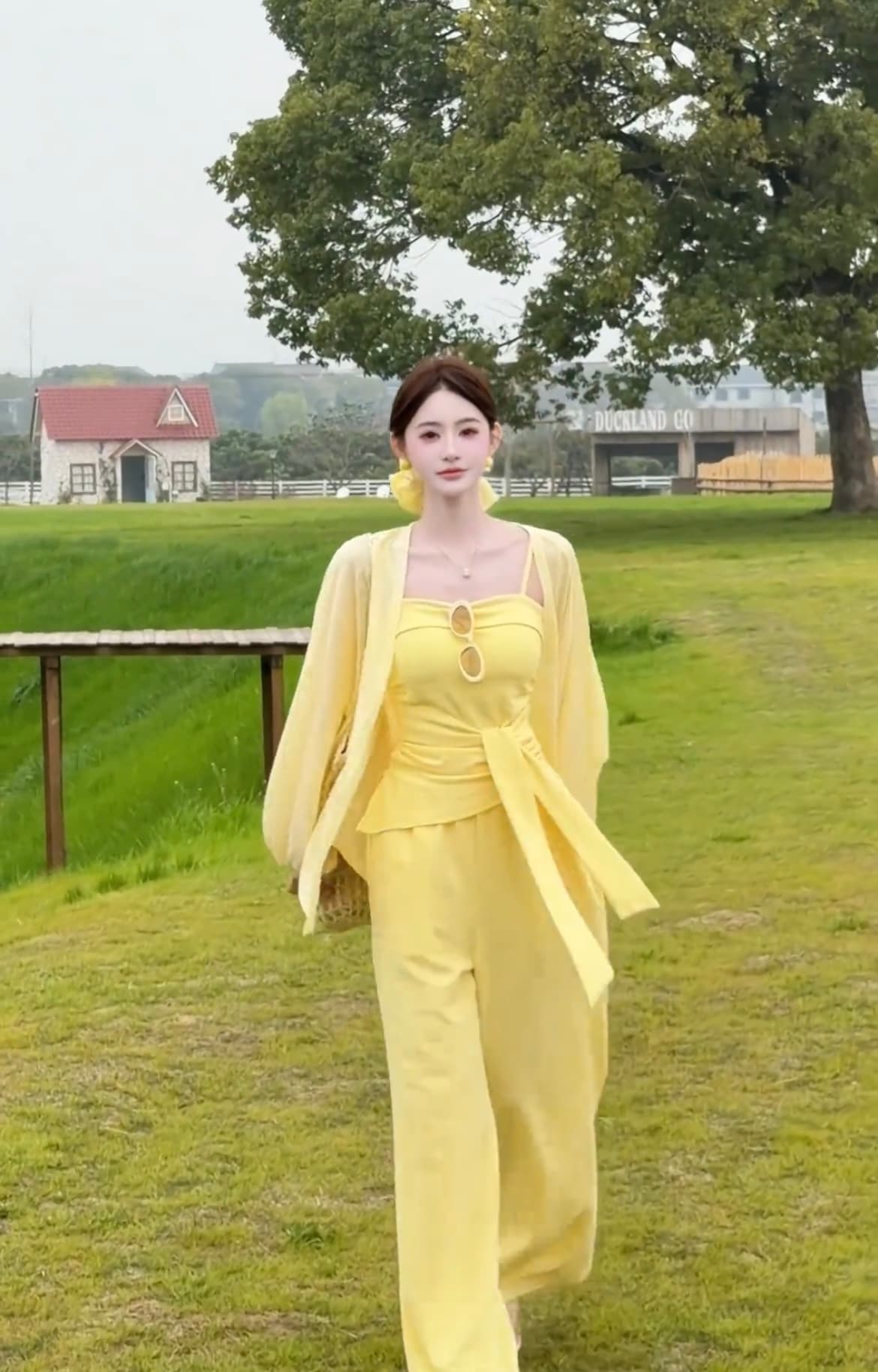 느긋한 바람 품격 핫걸 슬립 맨위 오픈 가디건 넓은 다리 길이 바지 여성 의류 2026 여름 새로운 휴가 3종 세트 상세 이미지 14