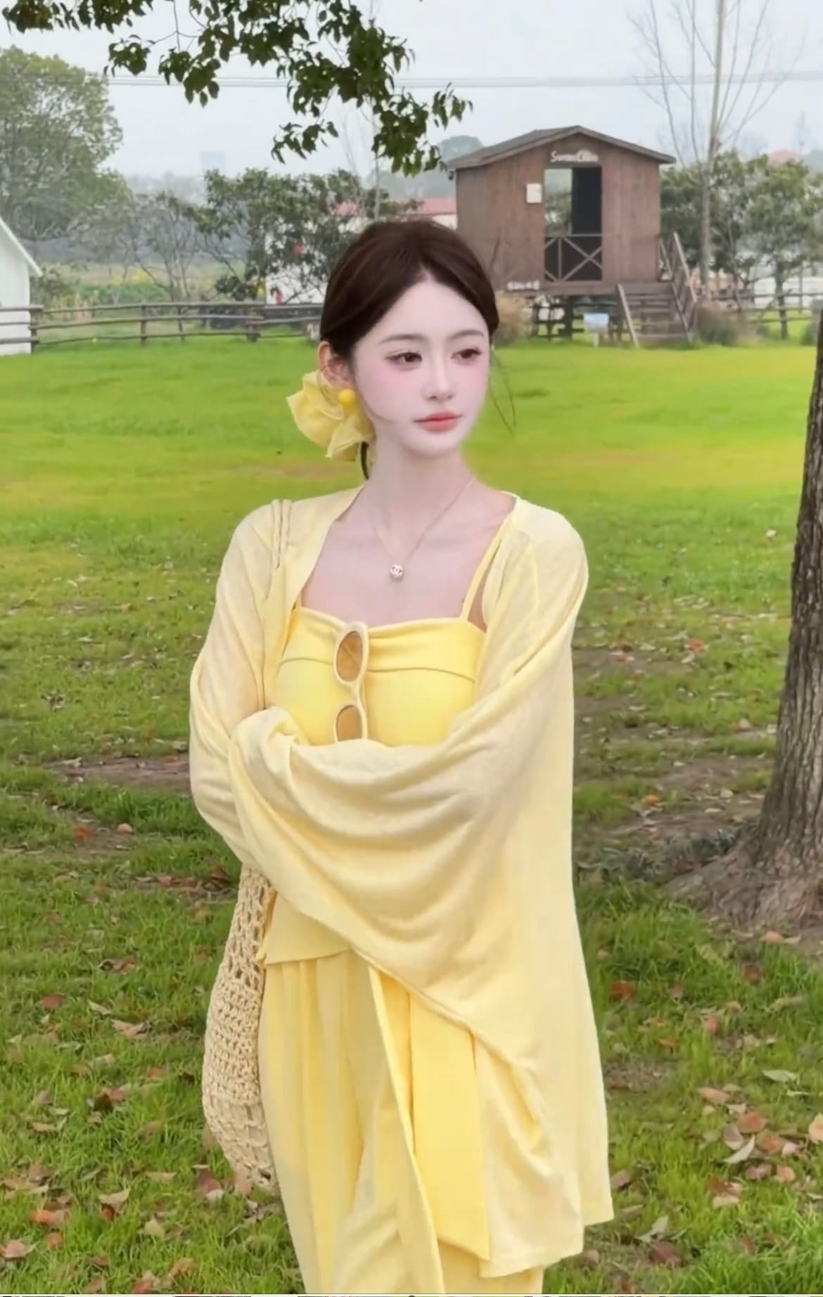 느긋한 바람 품격 핫걸 슬립 맨위 오픈 가디건 넓은 다리 길이 바지 여성 의류 2026 여름 새로운 휴가 3종 세트 상세 이미지 16