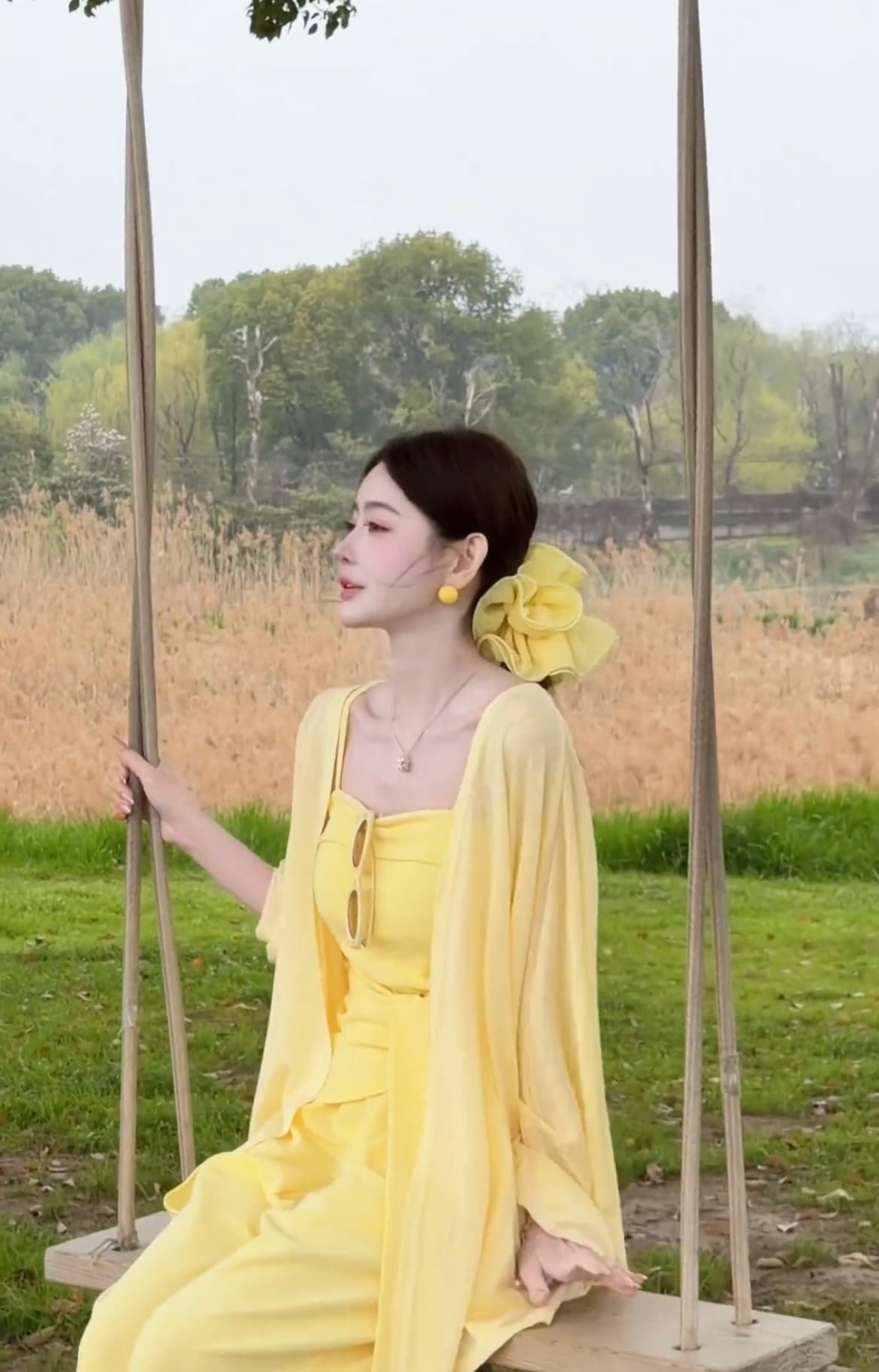 느긋한 바람 품격 핫걸 슬립 맨위 오픈 가디건 넓은 다리 길이 바지 여성 의류 2026 여름 새로운 휴가 3종 세트 상세 이미지 20