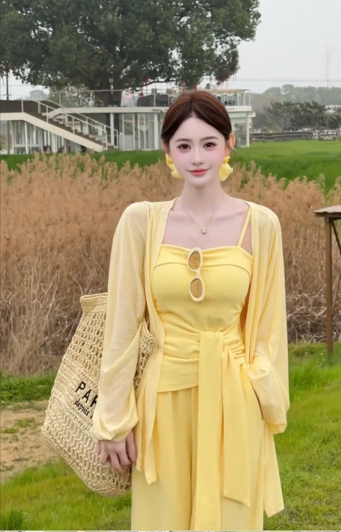 느긋한 바람 품격 핫걸 슬립 맨위 오픈 가디건 넓은 다리 길이 바지 여성 의류 2026 여름 새로운 휴가 3종 세트 상세 이미지 21