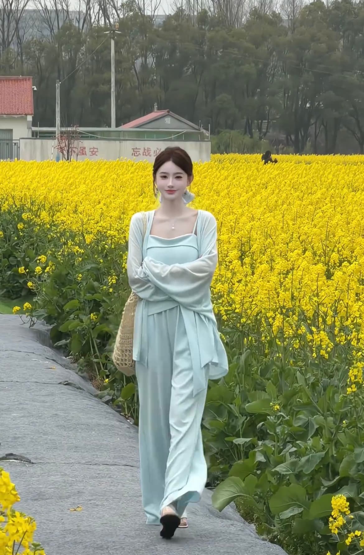 느긋한 바람 품격 핫걸 슬립 맨위 오픈 가디건 넓은 다리 길이 바지 여성 의류 2026 여름 새로운 휴가 3종 세트 상세 이미지 24