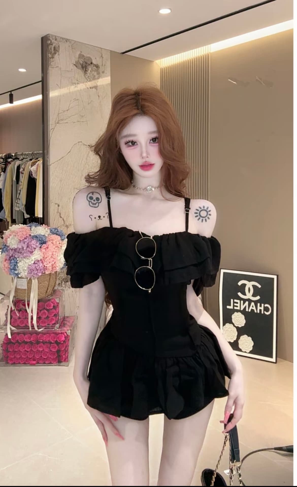프랑스식 품격 오프숄더 프릴 반팔 여성 셔츠 여름 새로운 디자인 센스 허리 수축 슬림해 보이는 오프숄더 맨위 상세 이미지 10