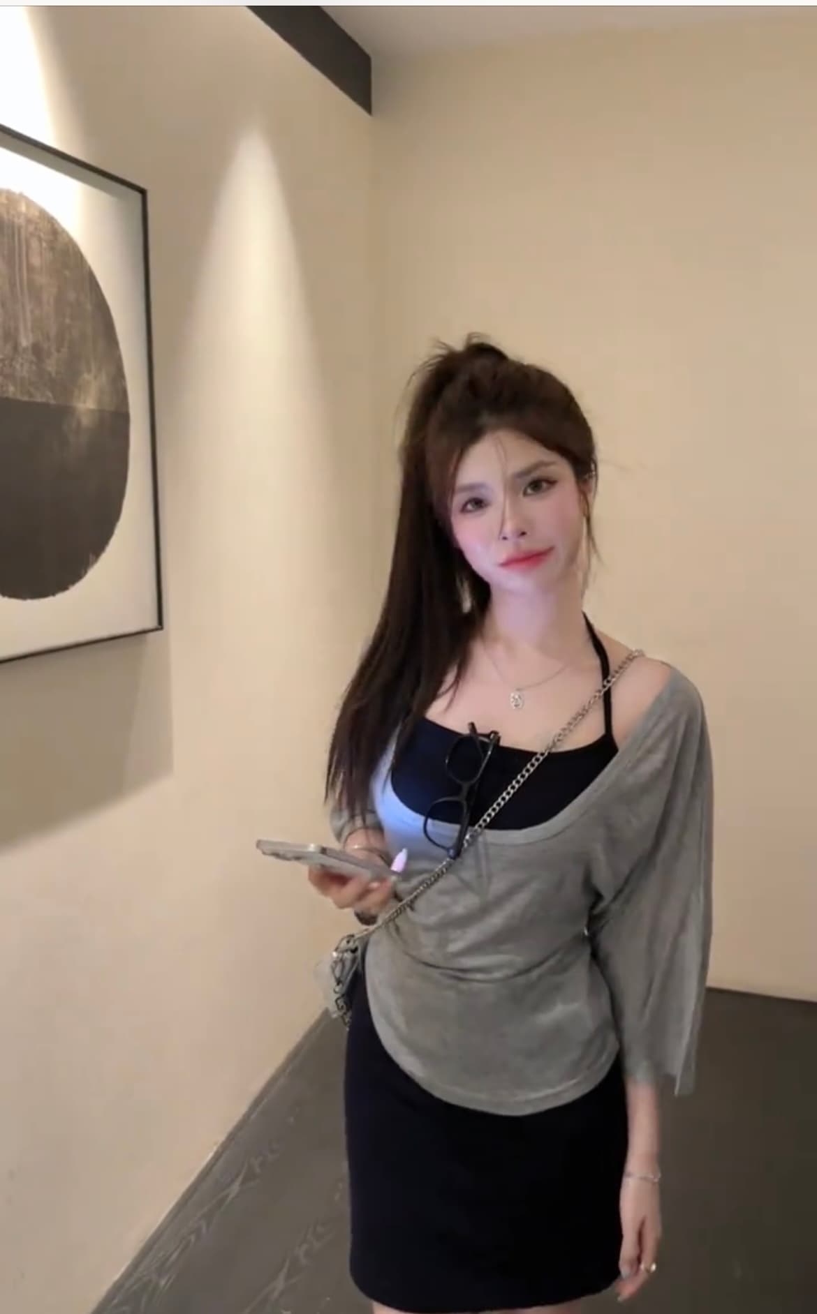 한 부서 느긋한 바람 행침 목 조끼 반팔 맨위 하이웨이스트 미니 스커트 세 조각 여성 세트 여름 고급 센스 패션 세트 상세 이미지 12