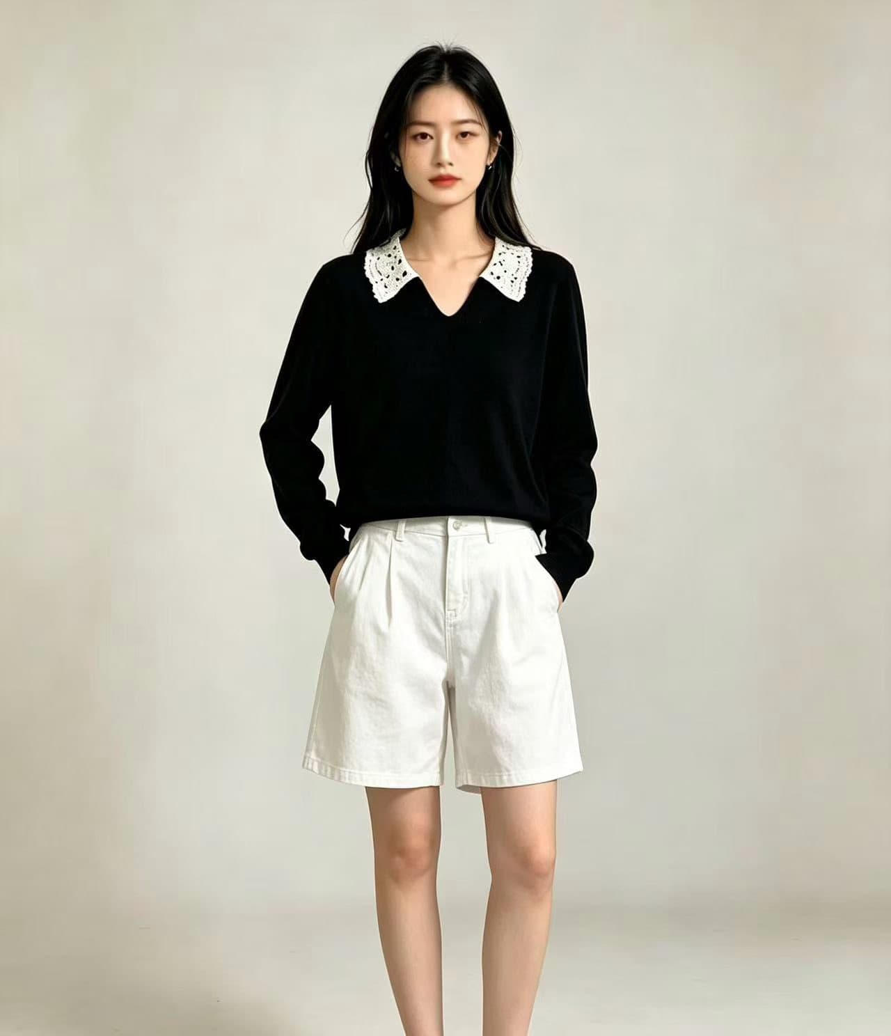 한 부서 홀로우 아웃 레이스 베이비 칼라 얼음 실크 티셔츠 여성 여름 루즈핏 디스플레이 얇고 작은 날다 소매 캐주얼 출퇴근 쇼트 스타일 작은 셔츠 상세 이미지 4