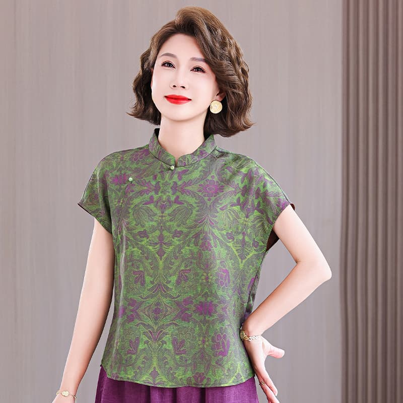 패션 고급 센스 세트 2026 여름 새로운 새로운 중식 국풍 레트로 프린트 반팔 셔츠 바지 상세 이미지 8