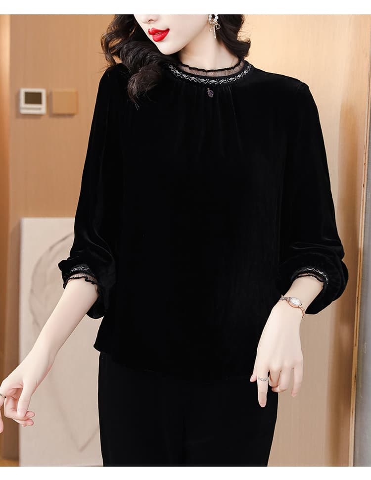 무거운 벨벳 실크 맨위 여성 뽕나무 누에 실크 셔츠 2026 가을 의상 새로운 자수 고급 금사 벨벳 작은 셔츠 여성 상세 이미지 12