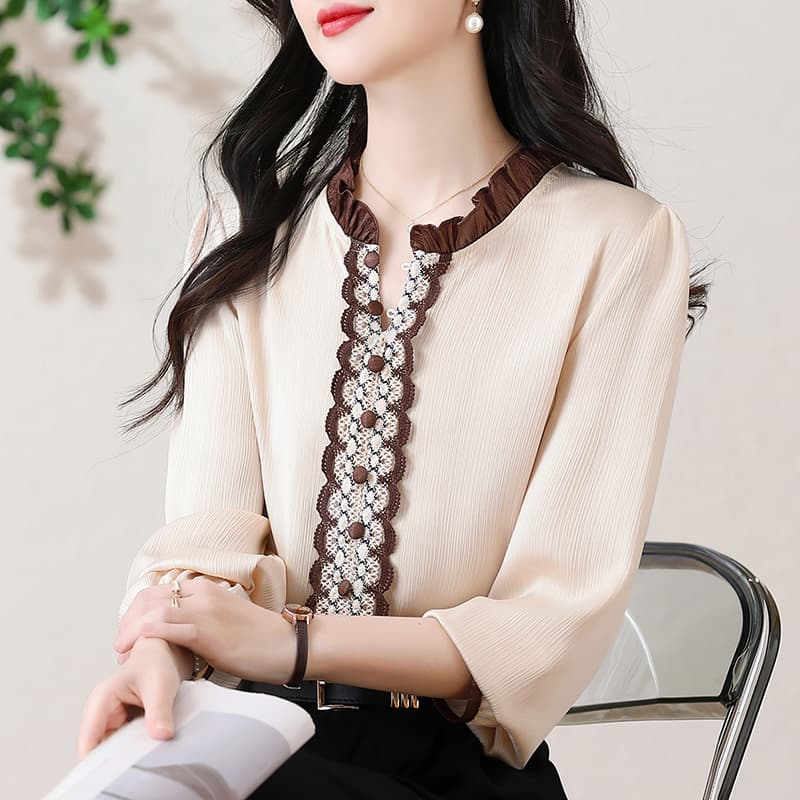 프랑스식 빛 럭셔리 곰팡이 고리 신조류 레이스 셔츠 2026 봄 새로운 아세트산 주름 루즈핏 품격 맨위 이미지 2