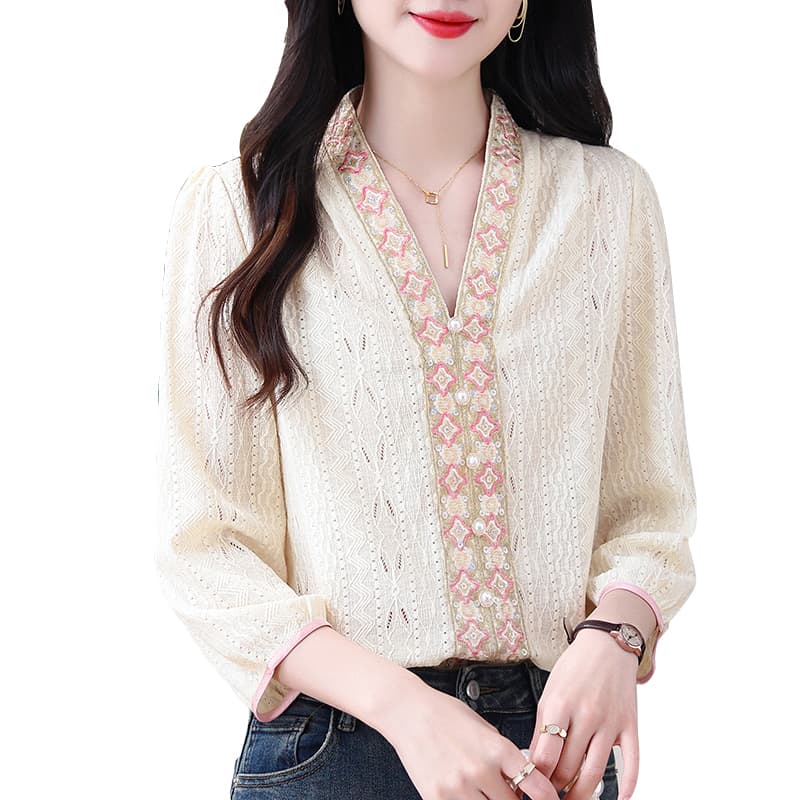 2026 가을 새로운 새로운 중식 빛 럭셔리 고급 레이스 루즈핏 슬림해 보이는 맨위 이미지 5