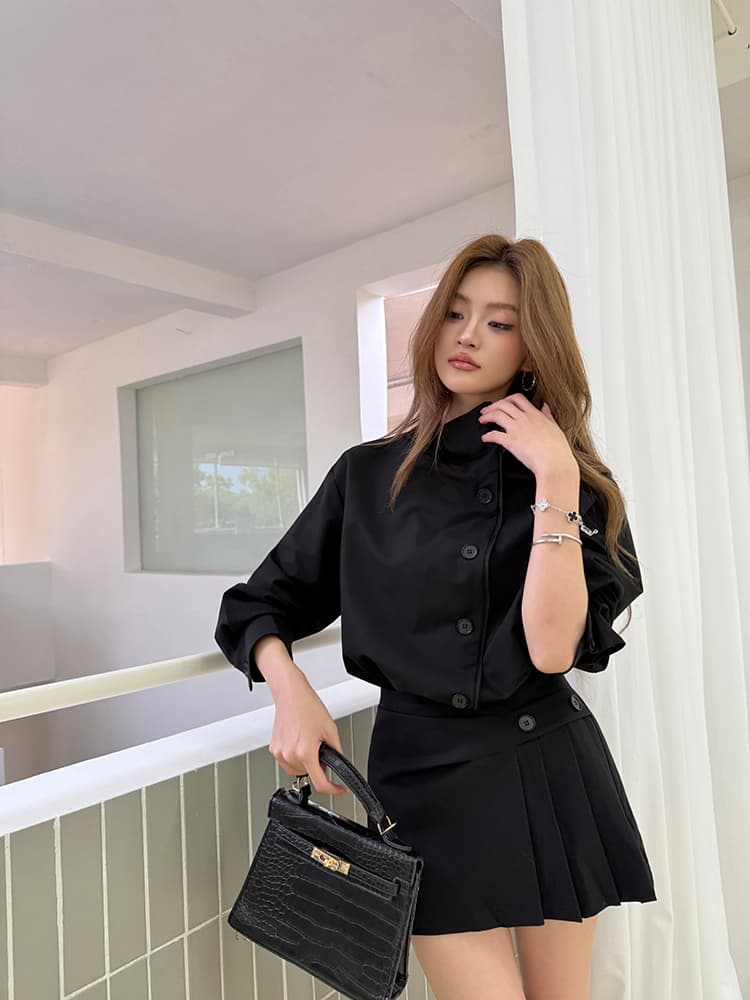 실사 2026 가을 새로운 레트로 스탠드 칼라 디자인 긴팔 셔츠 드레스 불규칙 핫걸 미니 스커트 여성 트렌디 상세 이미지 16