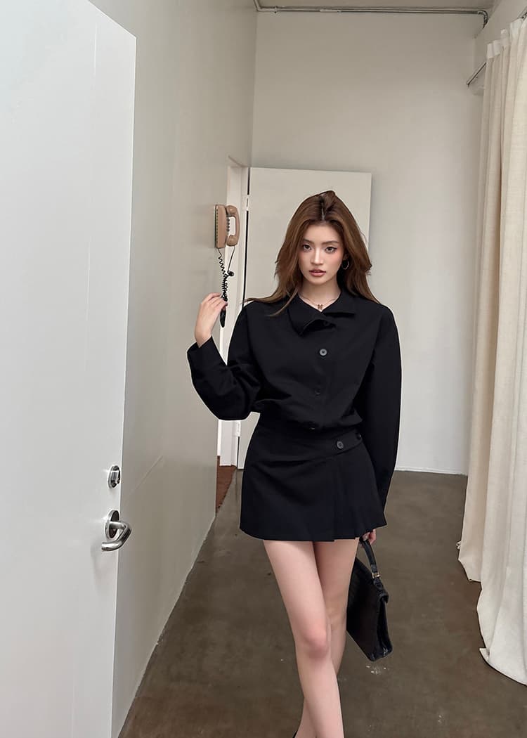 실사 2026 가을 새로운 레트로 스탠드 칼라 디자인 긴팔 셔츠 드레스 불규칙 핫걸 미니 스커트 여성 트렌디 상세 이미지 38