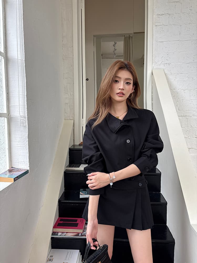실사 2026 가을 새로운 레트로 스탠드 칼라 디자인 긴팔 셔츠 드레스 불규칙 핫걸 미니 스커트 여성 트렌디 상세 이미지 40