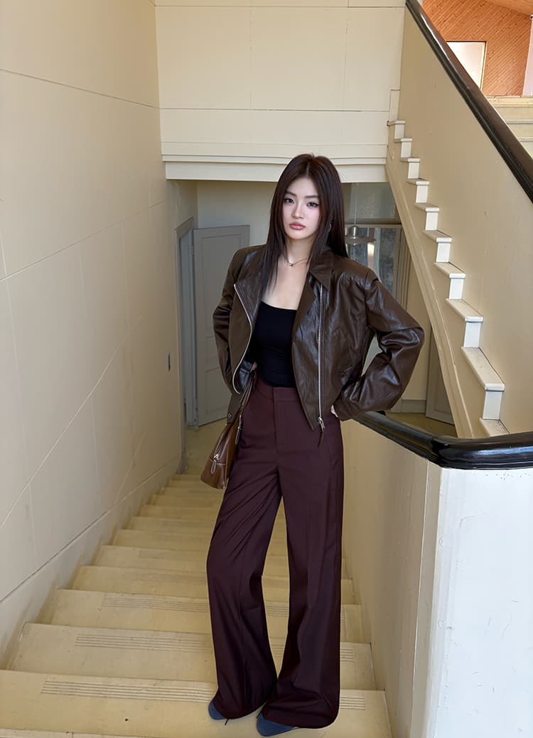 실사 2026 가을 새로운 빨간색 브라운 하이웨이스트 와이드 레그 팬츠 캐주얼 정장 바지 여성 루즈핏 스트레이트 도루 센스 긴 바지 트렌디 상세 이미지 30