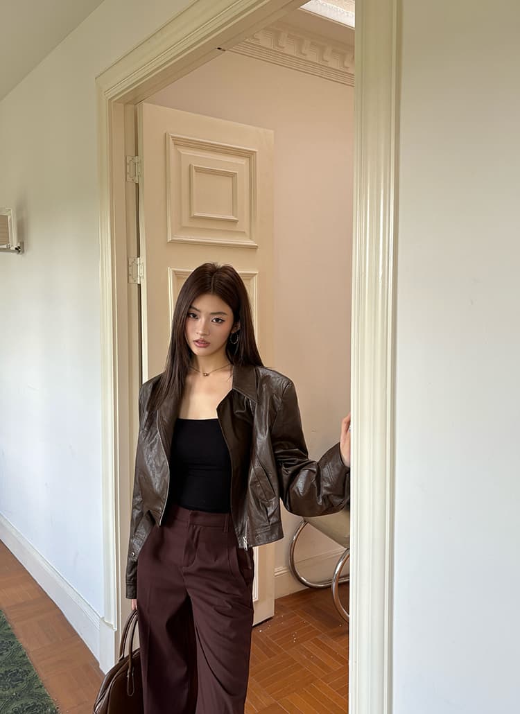 실사 2026 가을 새로운 빨간색 브라운 하이웨이스트 와이드 레그 팬츠 캐주얼 정장 바지 여성 루즈핏 스트레이트 도루 센스 긴 바지 트렌디 상세 이미지 34
