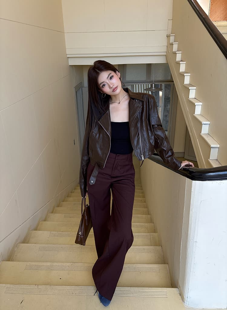 실사 2026 가을 새로운 빨간색 브라운 하이웨이스트 와이드 레그 팬츠 캐주얼 정장 바지 여성 루즈핏 스트레이트 도루 센스 긴 바지 트렌디 상세 이미지 46